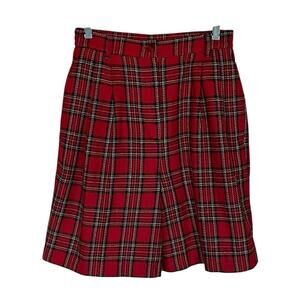 VTG 90s Sag Harbor Red Plaid Wool Blend Pleated High Rise Shorts Women's S